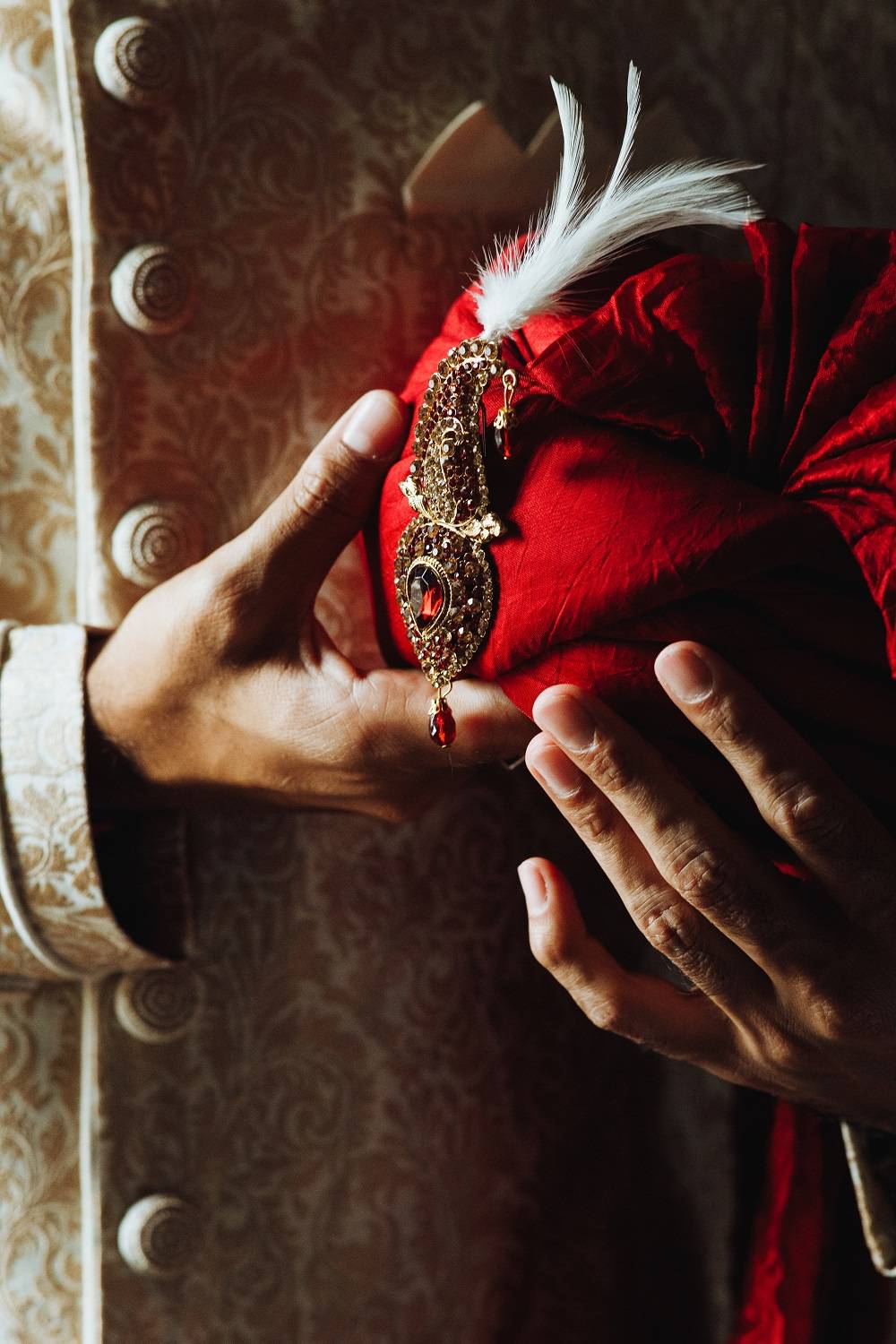 Frontview of traditional indian mans clothes and pagri turban in